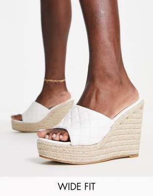 Glamorous Wide Fit Glamorous Wide Fit quilted espadrille wedge sandals in white