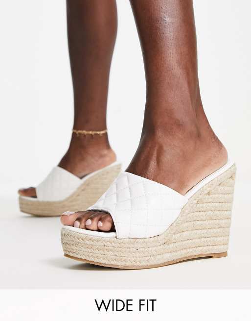 Glamorous Wide Fit quilted espadrille wedge sandals in white ASOS