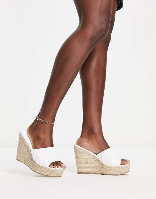 Glamorous Wide Fit quilted espadrille wedge sandals in white, 4 of 4