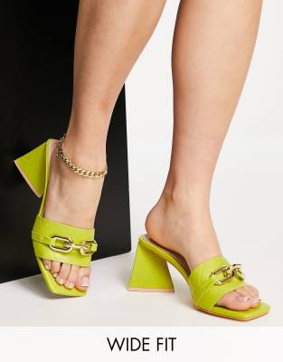 Glamorous Wide Fit Quilted Mid Heel Mule Sandals In Yellow