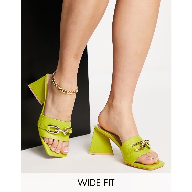 Glamorous Wide Fit quilted mid heel mule sandals in yellow | ASOS