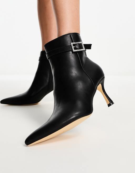 Black booties with rhinestone heel hotsell