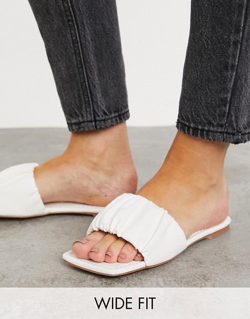 Glamorous Wide Fit ruched slides in white