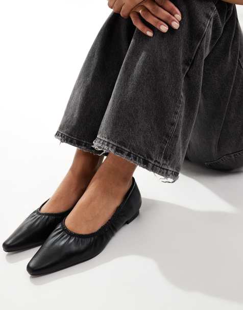 Glamorous Wide Fit - Rynkede ballerinaer med spids tå i sort - view 1