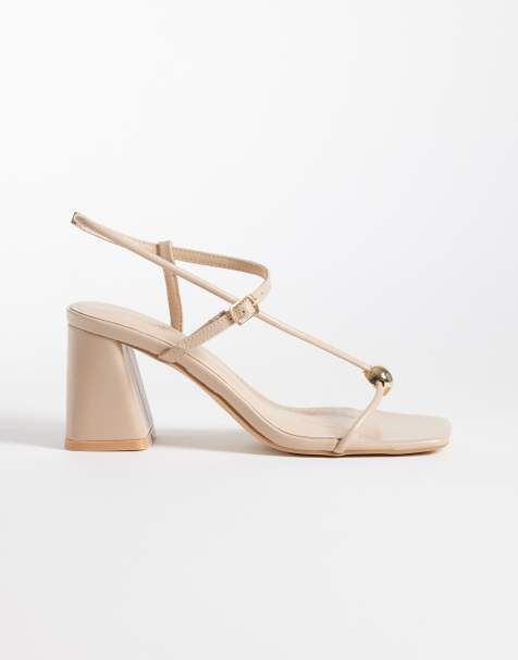 Glamorous Wide Fit - Sandalen met blokhak en metalen detail in beige - view 1