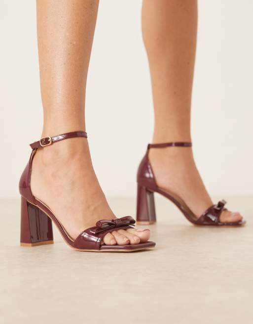 Glamorous Wide Fit - Sandales à talon carré et nœud - Bordeaux, 4 de 4