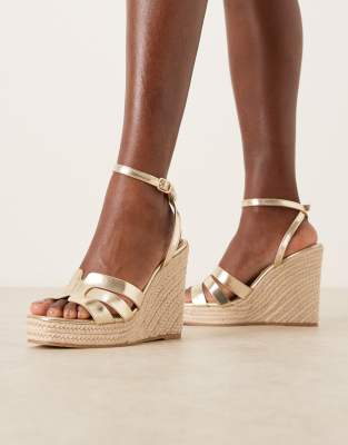 Glamorous Wide Fit - Sandales style espadrille à talon compensé - Doré