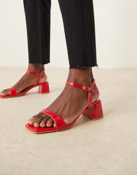 Glamorous Wide Fit – Sandaletten in Rot mit niedrigem Blockabsatz - view 1