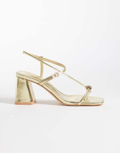 Glamorous Wide Fit - Sandali a pianta larga con tacco largo e dettagli in metallo dorato - view 1