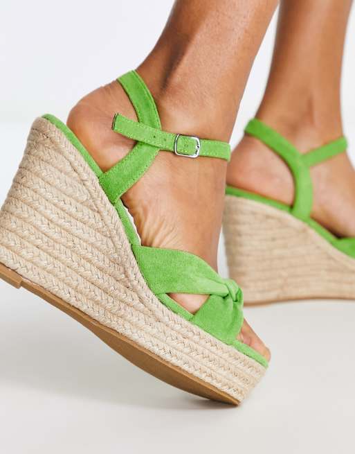 Glamorous Wide Fit Sandali a zeppa stile espadrilles color lime a pianta larga ASOS