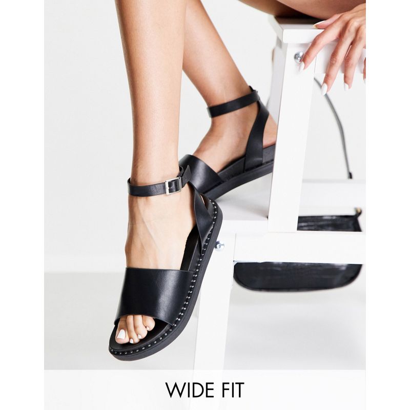 Scarpe a pianta larga vdFVd Glamorous Wide Fit - Sandali bassi con suola spessa e cinturino alla caviglia neri