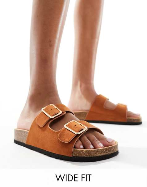 Glamorous Wide Fit - Sandali color cuoio con due cinturini e plantare a pianta larga - view 1
