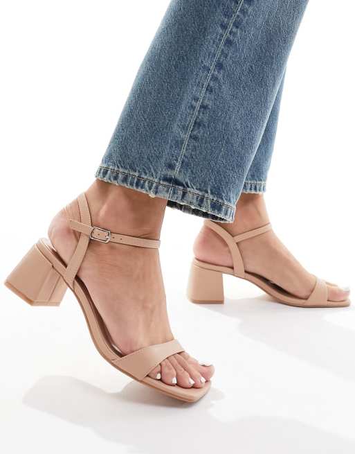 Glamorous Wide Fit - Sandali con tacco largo bassi beige, 4 di 4