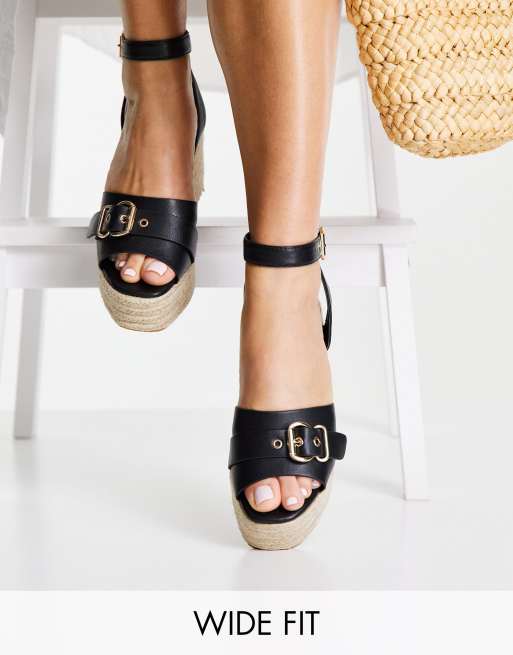 Glamorous Wide Fit - Sandali modello espadrilles con zeppa, colore nero