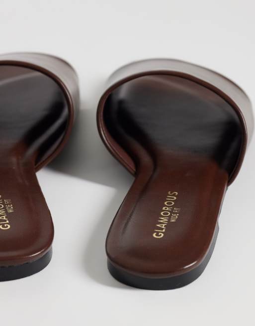 Glamorous Wide Fit - Sandalias marrón chocolate sin cierres, 4 de 4