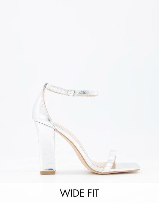 Glamorous Wide Fit sandals with block heel in silver mirror