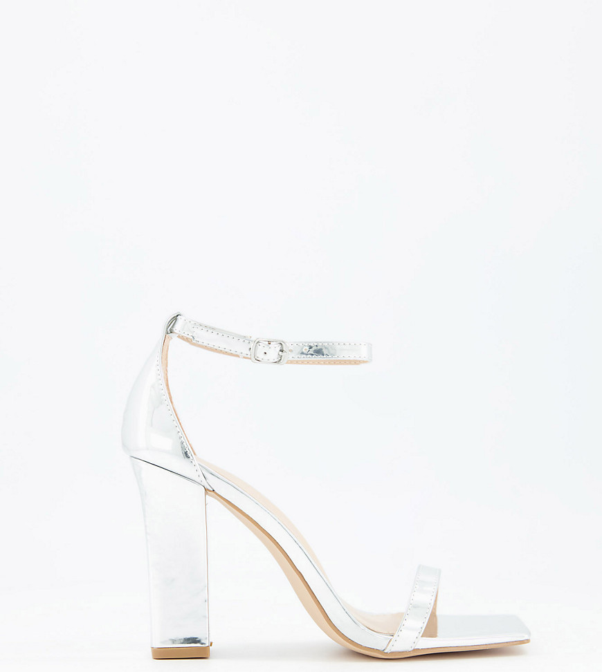 Glamorous Wide Fit sandals with block heel in silver mirror