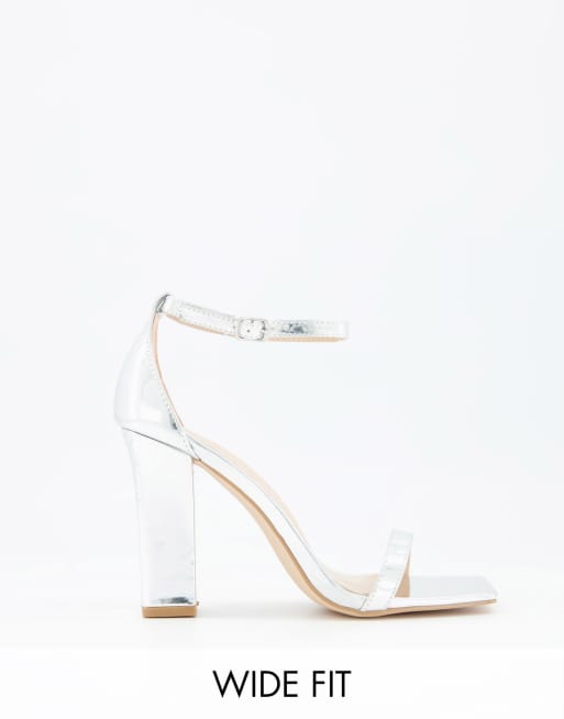 glamorous wide fit silver barely there block heeled sandals