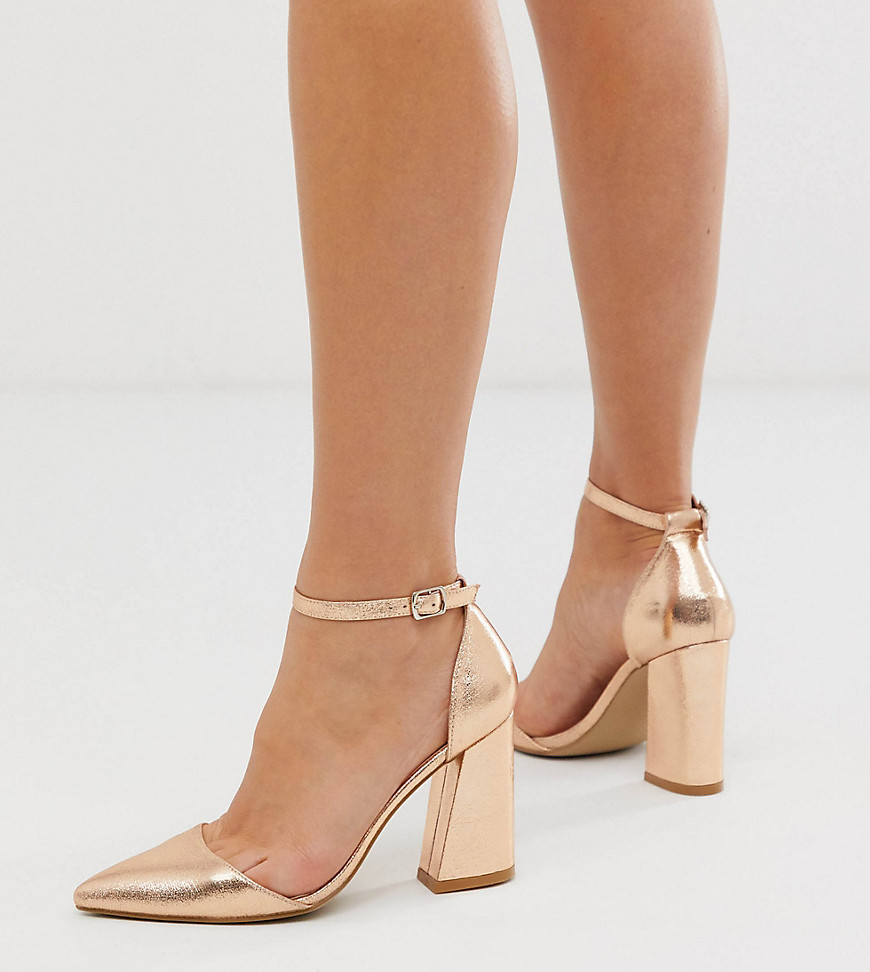 Glamorous Wide Fit - Scarpe a punta con tacco oro rosa