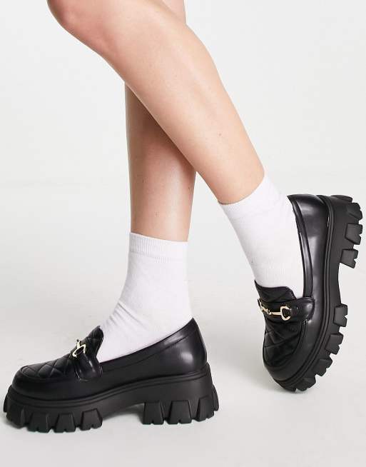 Glamorous Wide Fit - Scarpe basse nere trapuntate con suola spessa, 4 di 4