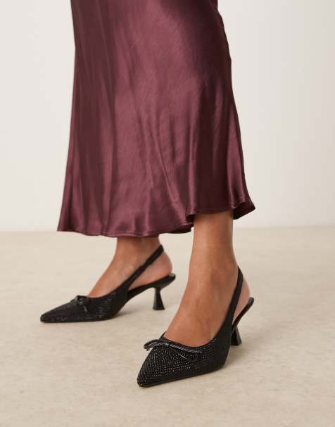 Glamorous Wide Fit - Scarpe con tacco a pianta larga nere decorate con cinturino posteriore e fiocco - view 1