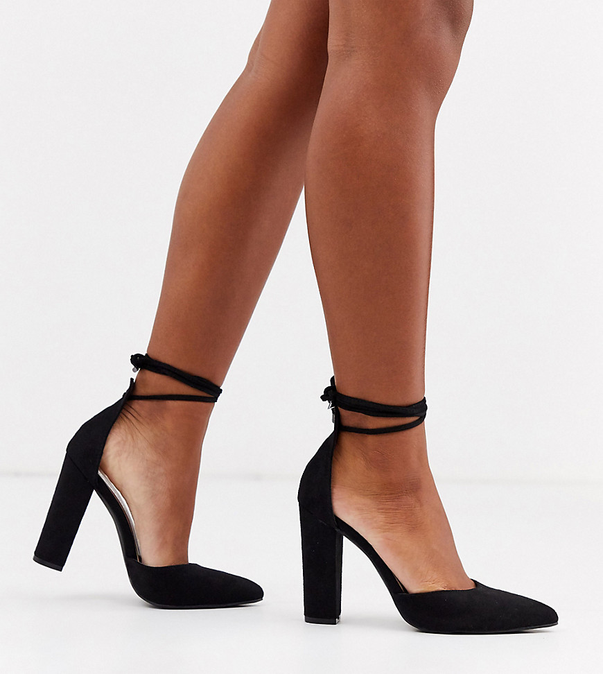 Glamorous Wide Fit - Scarpe con tacco largo e allacciatura alla caviglia nere-Nero
