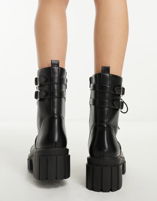 Glamorous Wide Fit - Scarponcini stile militare con suola spessa e pianta larga neri, 3 di 4