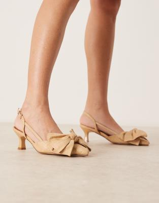 Glamorous Wide Fit - Schuhe aus Bast mit Kitten Heels und Schleife-Neutral