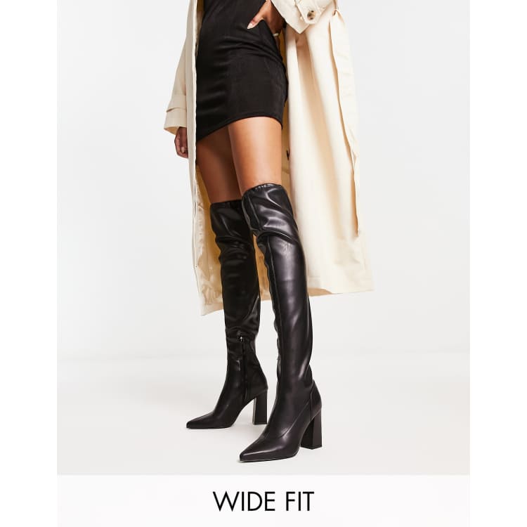 Black over the cheap knee block heel boots