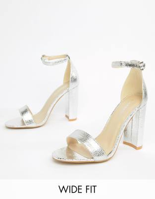 block heeled sandals silver