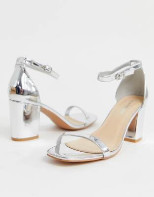 glamorous wide fit silver barely there block heeled sandals