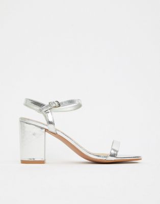 glamorous wide fit silver barely there block heeled sandals