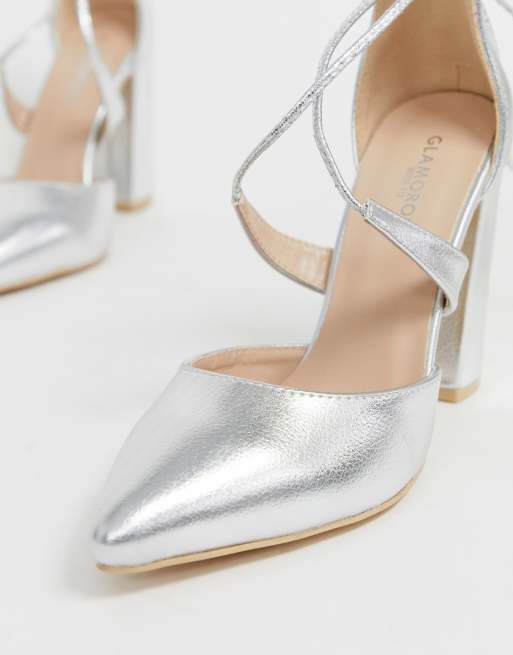 Wide on sale silver pumps