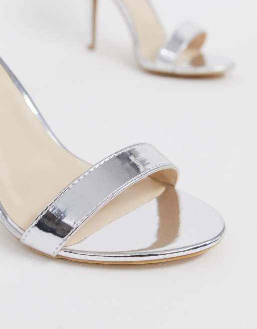 Glamorous Wide Fit silver mirror barely there heeled sandal ASOS