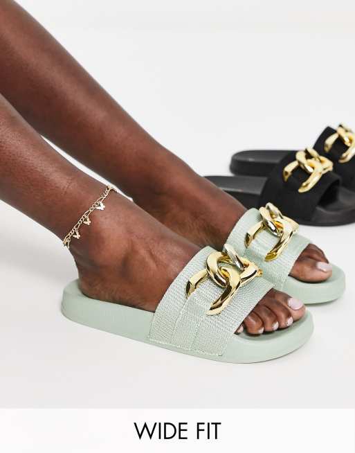 Glamorous Wide Fit - Sliders med kæde i mint