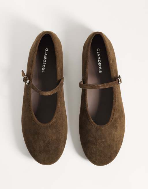 Glamorous Wide Fit slingback kitten heel shoes in brown suedette, 3 of 4