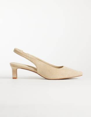 Glamorous Wide Fit Slingback Kitten Heel Shoes In Neutral