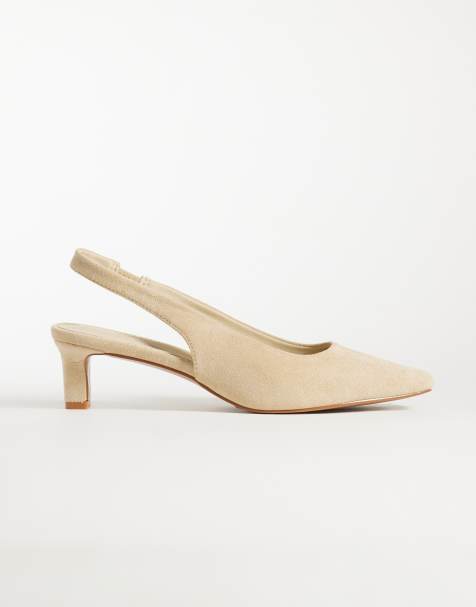 Glamorous Wide Fit slingback kitten heel shoes in cream suedette - view 1
