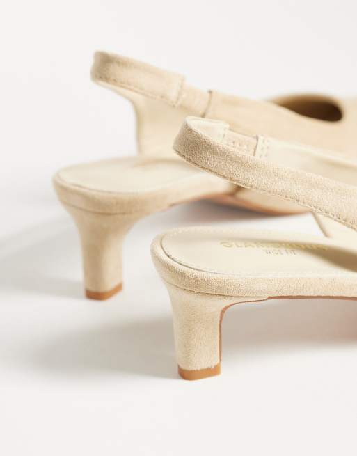 Glamorous Wide Fit slingback kitten heel shoes in cream suedette, 3 of 4