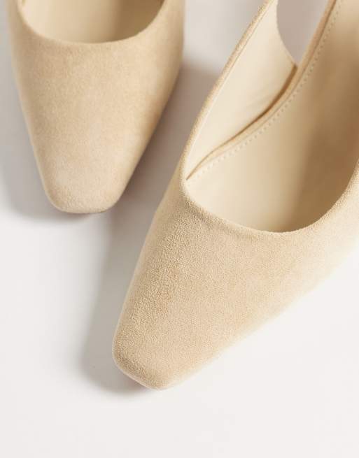 Glamorous Wide Fit slingback kitten heel shoes in cream suedette, 4 of 4