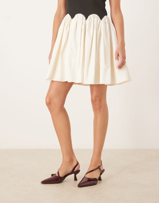 Glamorous Wide Fit slingback kitten heel shoes with bow in burgundy