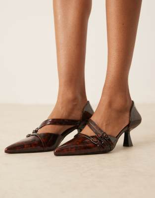 Glamorous Wide Fit Slingback Kitten Heeled Shoes In Brown