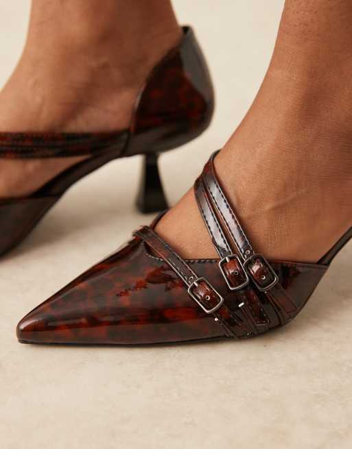 Glamorous Wide Fit slingback kitten heeled shoes in tortoishell, 3 of 4