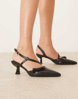  slingback kitten heeled shoes with bow 