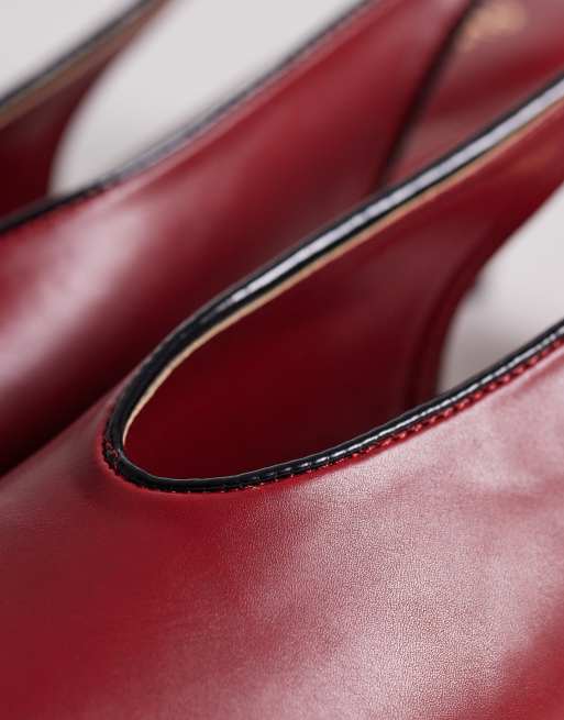 Glamorous Wide Fit slingback kitten heels shoes in burgundy, 4 of 4