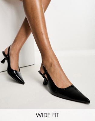Glamorous Wide Fit slingback mid stiletto heels in black patent