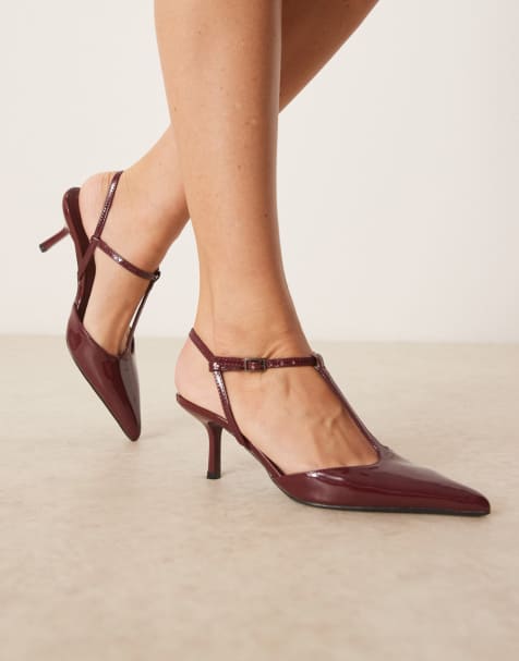 Glamorous Wide Fit  slingback pointed heeled shoes in burgundy patent - view 1