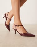 [Glamorous Wide Fit] Glamorous Wide Fit slingback pointed heeled shoes in burgundy patent-Red 41 Burgundy patent