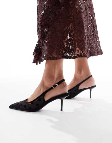 Glamorous Wide Fit slingback pumps in mesh black polka dots - view 1