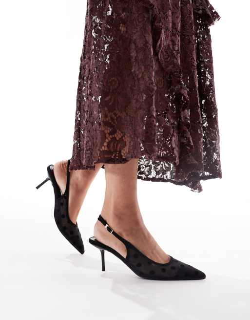 Glamorous Wide Fit slingback pumps in mesh black polka dots, 4 of 4
